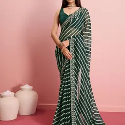 VAIRAGEE Leheriya Embroidered Georgette Saree-image-97