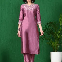 Sangria Embroidered Kurta With Trousers-50