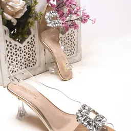 DressBerry Embellished Trasparent Block Heel Mules-33