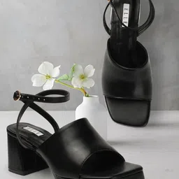 ELLE Square Toe Block Heels with Buckles-25