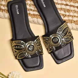 SHRIVAS BY ARCHITA MEHTA Embellished Suede Ethnic Open Toe Flats-14