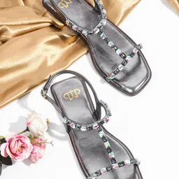 THE WHITE POLE Embellished Open Toe Flats-image-49