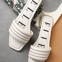 ELLE Striped Open Toe Flats-5