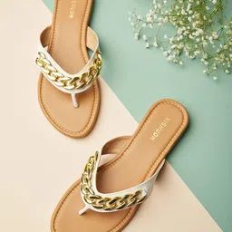Vishudh Women White Embellished T-Strap Flats-image-57