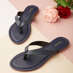 Vishudh Women Navy Blue T-Strap Flats-image-16
