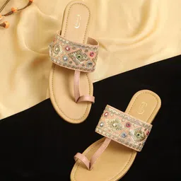 PANAHI Women Peach-Coloured Embellished Ethnic One Toe Flats with Tassels-10