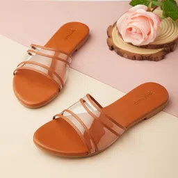 Tokyo Talkies Women Tan & Transparent Striped Open Toe Flats-image-68