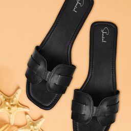 Shoestail Textured Open Toe Flats-18