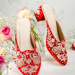 NR By Nidhi Rathi Embellished Velvet Pointed Toe Block Mules-52