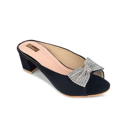 DESI COLOUR Embellished Party Block Mules With Bows-5