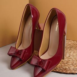 Get Glamr Maroon Stiletto Heeled Pumps With Bows-7