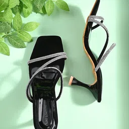 CLOG LONDON Embellished Cross Strap Open Toe Slim Heels-11