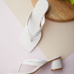 Tokyo Talkies White Embellished PU Block Pumps with Bows-image-37