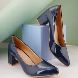 SAPATOS Navy Blue Block Pumps with Bows-image-56