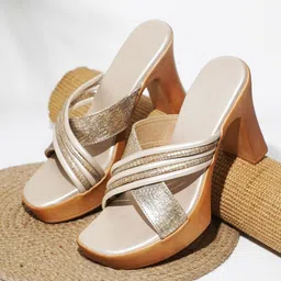 Try Me Striped Open Toe Block Heels-18