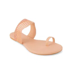 Anouk Peach - Coloured Ethnic Embellished Fabric Open One Toe Flats image 2