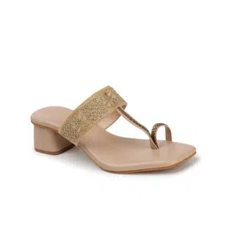 Anouk Beige Embellished Open Toe Block Heels image 4