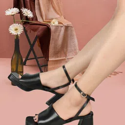 ELLE Square Toe Block Heels with Buckles image 2