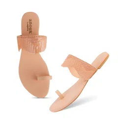 Anouk Peach - Coloured Ethnic Embellished Fabric Open One Toe Flats image 4