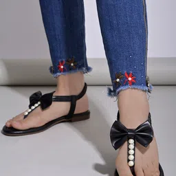 Shoetopia Girls Embellished Bow Detail Open Toe Flats-21