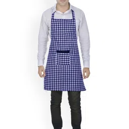 SWITCHON Blue & White Checked Cotton Kitchen Apron with Cap-23