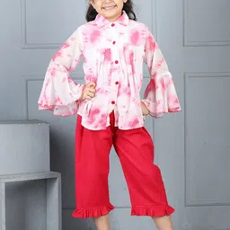 Cutiekins Girls Printed Shirt Collar Long Sleeves Georgette Top With capri-image-86