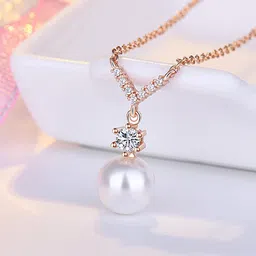Jewels Galaxy Rose Gold-Plated AD & Pearl-Studded Pendant With Chain-image-58