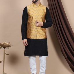 Anouk Black Geometric Embroidered Sequinned Pure Cotton Straight Kurta with Churidar-picture-58
