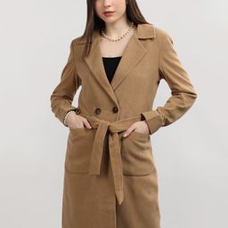 CHKOKKO Notched Lapel Collar Double-Breasted Woollen Overcoat-31