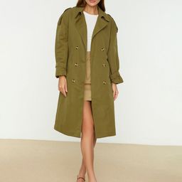 Trendyol Notched Lapel Collar Double-Breasted Longline Trench Coat-image-12