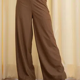 FEATHERS CLOSET Women Relaxed Straight Wide Leg Fit High-Rise Trousers-image-82