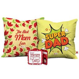 Indigifts 2 Pcs Green & Red Printed Square Cushions With Covers-15