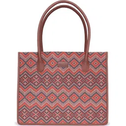 ZOUK Ethnic Motifs Printed Structured Jute Handheld Bag image 2