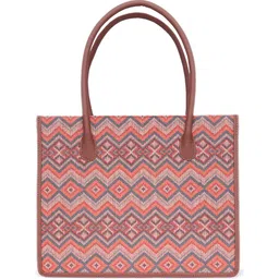 ZOUK Ethnic Motifs Printed Structured Jute Handheld Bag image 4