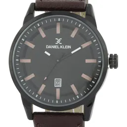Daniel Klein Men Black Dial & Green Leather Bracelet Style Straps Analogue Watch DK11652-6-9