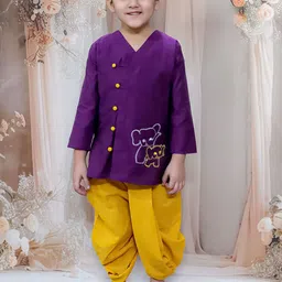 JUNITOS Boys Animal Embroidered Regular Pure Cotton Kurta with Dhoti Pants-5