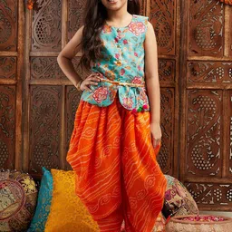 ROJAA Girls Floral Printed Regular Gotta Patti Kurti With Dhoti Pants-image-86