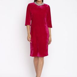 Mayra Embellished Detail Velvet Sheath Dress-image-15