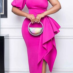 LULU & SKY One Shoulder Puff Sleeves Sheath Dress-image-16