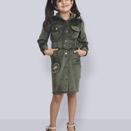 Peppermint Girls Mock Collar Cuffed Sleeves Shirt Dress With Belt-image-85