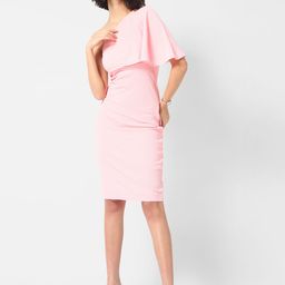 Campus Sutra Pink One Shoulder Crepe Sheath Dress-image-55