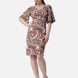 Popwings Abstract Printed V-Neck Bell Sleeveless Sheath Dress-picture-41