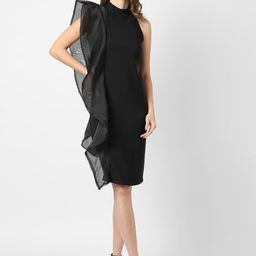 Campus Sutra Black High Neck Ruffled Sheath Dress-image-53