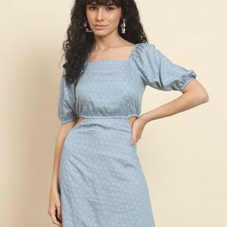 Trend Arrest Geometric Printed Square Neck Puff Sleeves Cut-Outs Sheath Dress-14