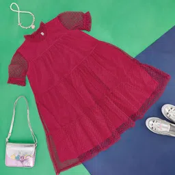 Pantaloons Junior Girls Self Design High Neck A-Line Dress-picture-23