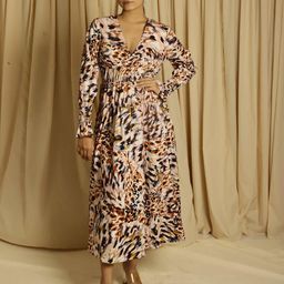 ELEVEN.O.ONE Animal Printed V-Neck Bell Sleeves Cotton Empire Dress-image-33