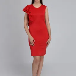 DODO & MOA Red Scuba Sheath Dress-image-3
