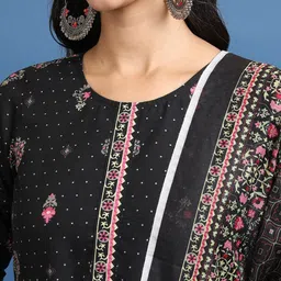 Vishudh Black & Pink Ethnic Motifs Printed Straight Kurta With Palazzos & Dupatta image 2