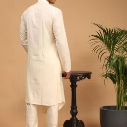 SHRESTHA BY VASTRAMAY Men Asymmetric A-Line Kurta With Churidar & Mirror Work Dupatta image 5