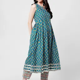 KALINI Floral Printed Pure Cotton Regular Kurta with Palazzos & With Dupatta image 5